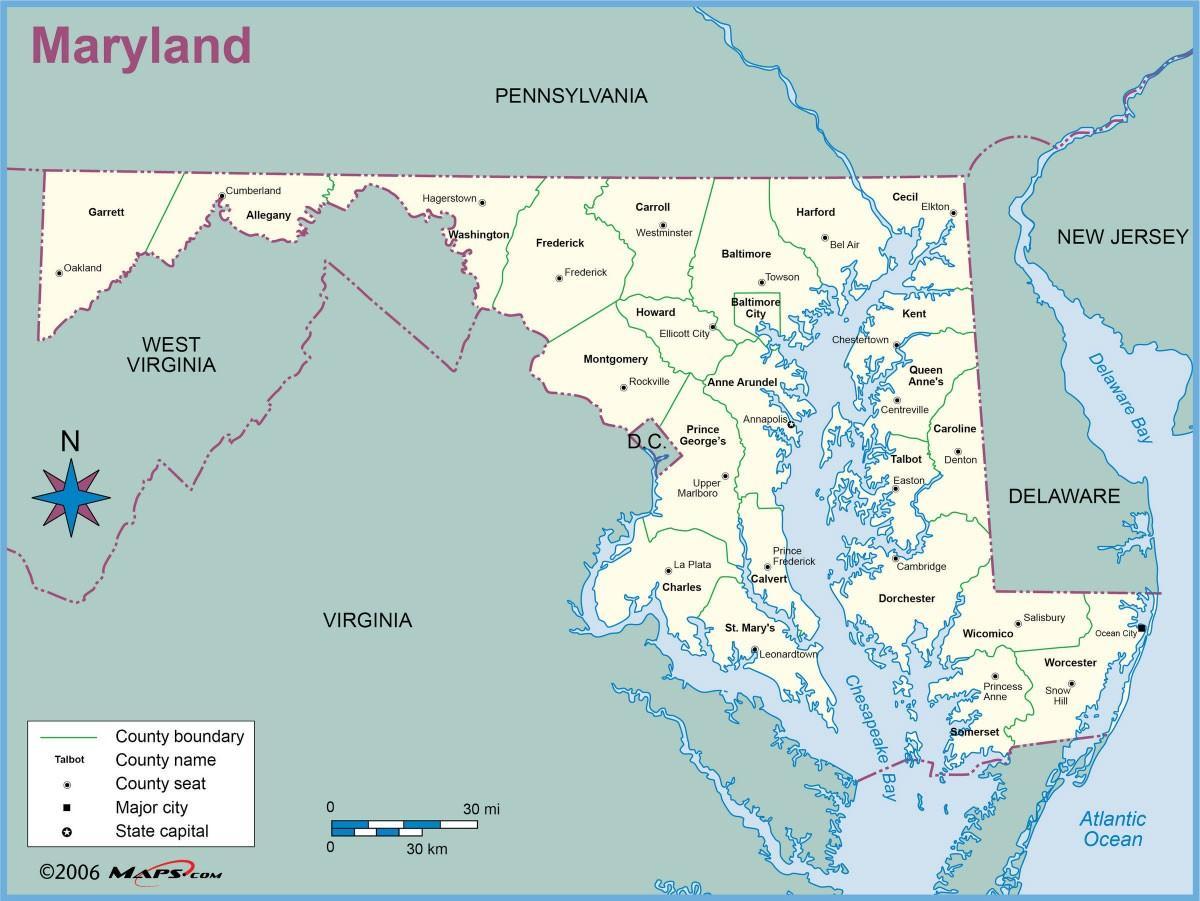 地図のメリーランド州及びワシントンdc