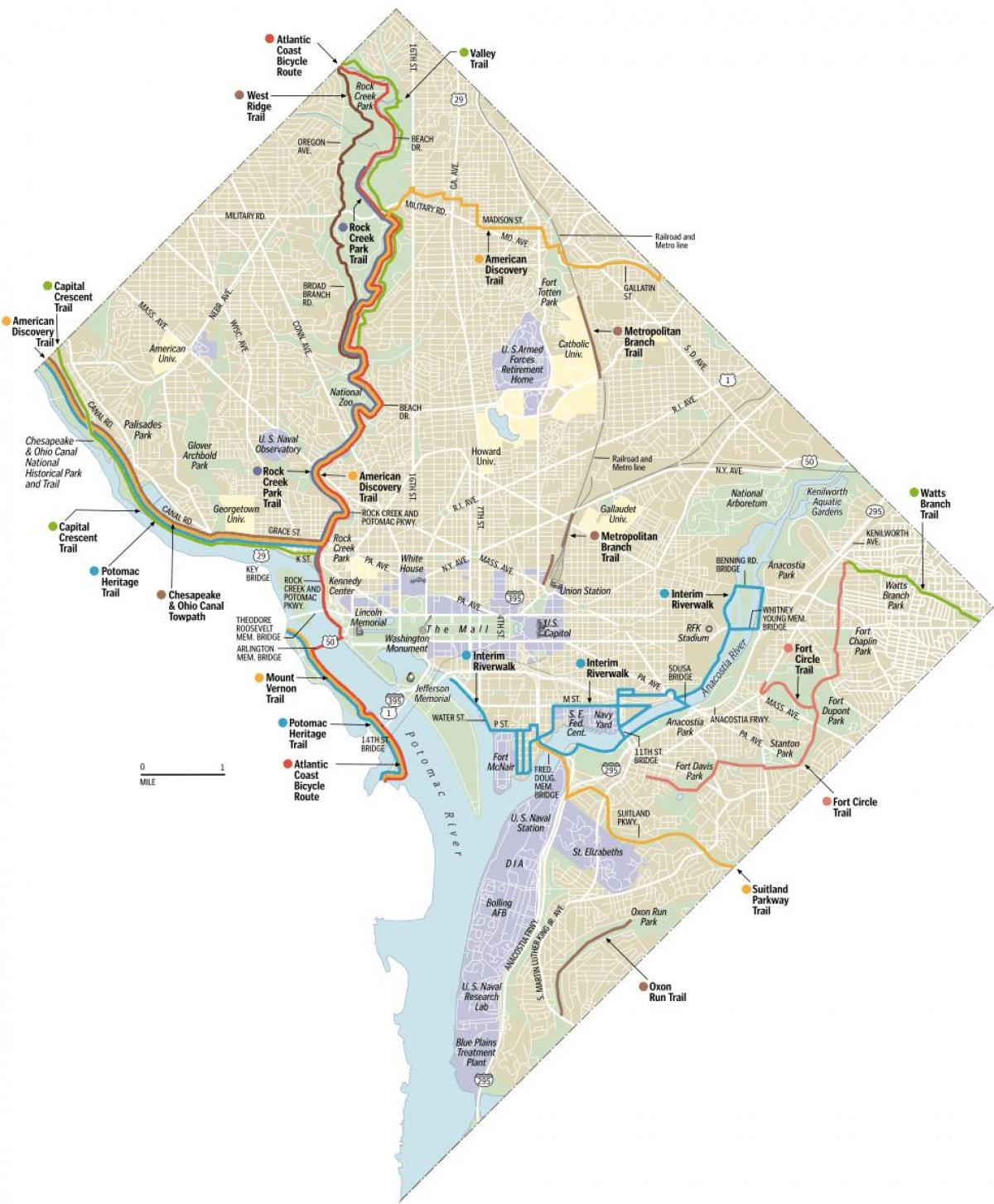 地図のワシントンdcの自転車