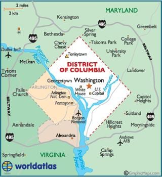 ワシントンdcおよびワシントン州の地図